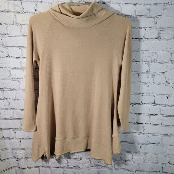 Soft Surroundings Tan Blue Cowl Neck‎ Sweater Tunic PM - Picture 4 of 5